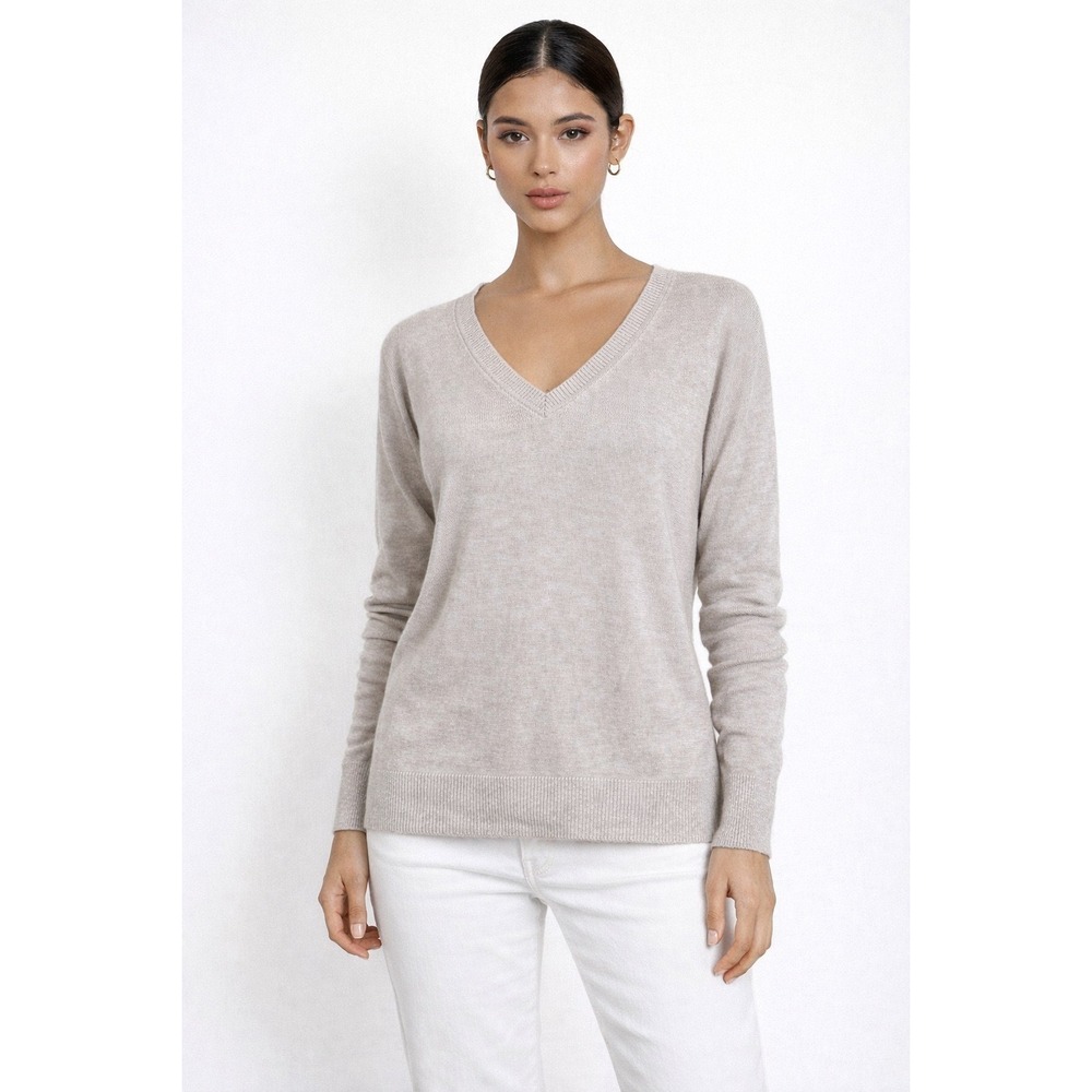 Banana Republic Sweater Womens Small Beige Linen Blend V-Neck Pullover Knit Top